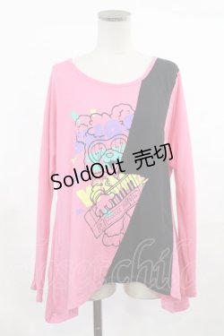 画像1: LISTEN FLAVOR / 切替ドルマンカットソー  ピンク×黒 H-25-03-17-020-PU-TO-KB-ZH