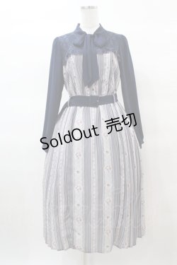 画像1: axes femme / レトロモチーフボータイワンピース M ネイビー H-25-03-19-1016-AX-OP-NS-ZH