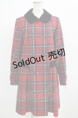Jane Marple / オリジナルタータンのチェスターフィールドコート  レッド H-25-03-21-049-JM-CO-KB-ZT-C016