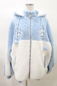LISTEN FLAVOR / 猫耳肉球ファイヤーボアブルゾン  ライトブルー×ホワイト H-25-03-22-1033-PU-JA-KB-ZT-C014
