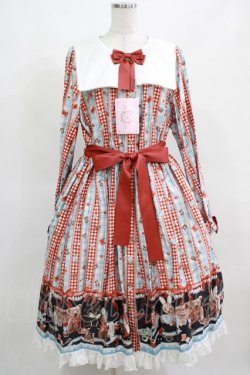 画像1: metamorphose / Happy Sewing Timeワンピース サイズ1 サックス赤 H-25-03-22-022-ME-OP-NS-ZH