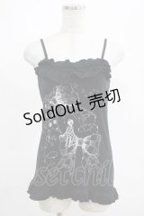 PEACE NOW / プリントフリルキャミソール  黒 H-25-03-23-029-PU-TO-KB-ZH