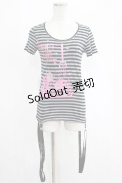 画像1: PEACE NOW / プリントボーダーカットソー  黒×グレー H-25-03-23-030-PU-TO-KB-ZH