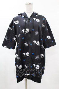 NieR Clothing / 総柄ZIP半袖パーカー F 黒 H-25-03-23-1053-PU-TO-KB-ZH