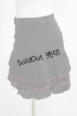 画像2: MA / カラーステッチフリルスカート  黒×赤 H-25-03-23-006-PU-SK-KB-ZH