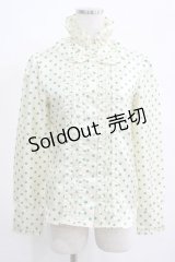 Jane Marple / ドットフリルブラウス  アイボリー×グリーン H-25-03-23-015-JM-BL-KB-ZH