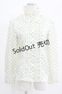 Jane Marple / ドットフリルブラウス  アイボリー×グリーン H-25-03-23-015-JM-BL-KB-ZH