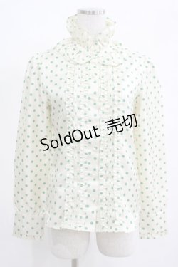 画像1: Jane Marple / ドットフリルブラウス  アイボリー×グリーン H-25-03-23-015-JM-BL-KB-ZH