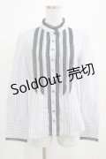Jane Marple / ピンタックレースストライプブラウス  ブルーグレー H-25-03-23-016-JM-BL-KB-ZH