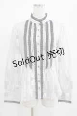 Jane Marple / ピンタックレースストライプブラウス  ブルーグレー H-25-03-23-016-JM-BL-KB-ZH
