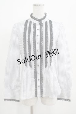 画像1: Jane Marple / ピンタックレースストライプブラウス  ブルーグレー H-25-03-23-016-JM-BL-KB-ZH