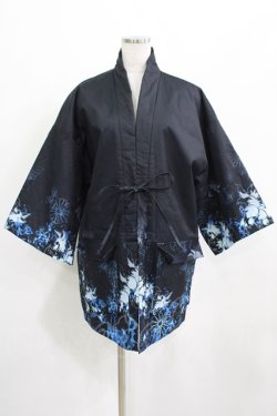 画像1: NieR Clothing / 中綿入りキルティングはんてん風アウター  黒/和柄九尾 H-25-03-24-030-PU-JA-KB-ZT071