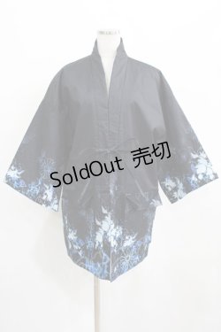 画像1: NieR Clothing / 中綿入りキルティングはんてん風アウター  黒/和柄九尾 H-25-03-24-030-PU-JA-KB-ZT071