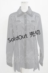 Ozz Croce / プリントストライプロングシャツ  黒×グレー H-25-03-24-033-OO-BL-KB-ZH