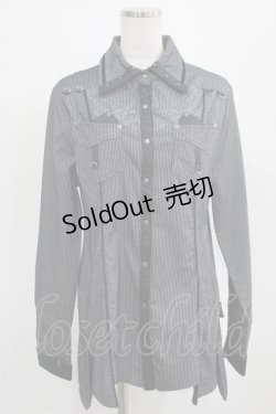 画像1: Ozz Croce / プリントストライプロングシャツ  黒×グレー H-25-03-24-033-OO-BL-KB-ZH