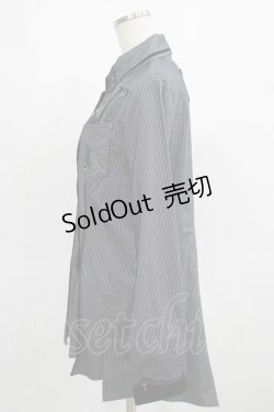 画像2: Ozz Croce / プリントストライプロングシャツ  黒×グレー H-25-03-24-033-OO-BL-KB-ZH
