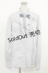 axes femme / ブローチ付きラッフルブラウス L サックス H-25-03-24-1027-AX-BL-NS-ZH