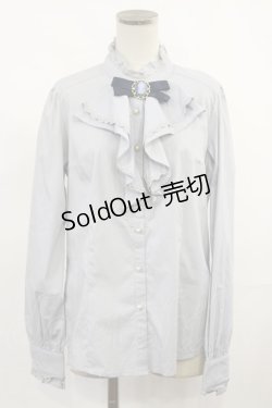 画像1: axes femme / ブローチ付きラッフルブラウス L サックス H-25-03-24-1027-AX-BL-NS-ZH