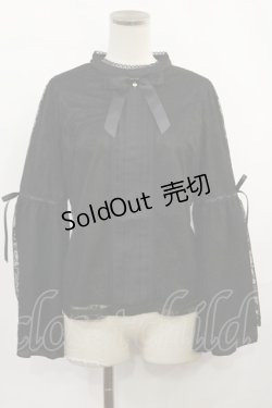 画像1: axes femme POETIQUE / リボン付レース姫袖ブラウス M ブラック H-25-03-24-1028-AX-BL-NS-ZH