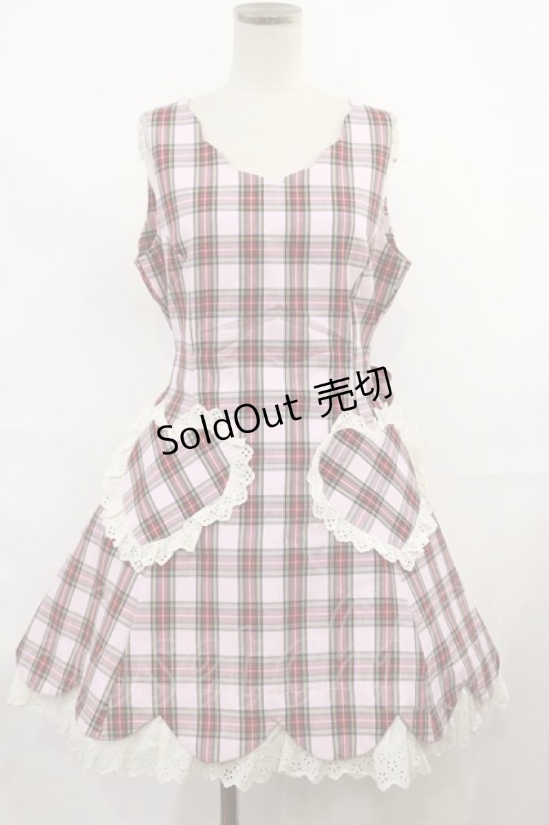 画像1: Angelic Pretty / タータンチェックスカラップジャンパースカート Free ピンク H-25-03-24-1010-AP-OP-NS-ZH (1)