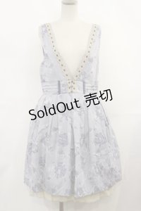 axes femme / バラ柄ジャガードタックワンピース M ブルー H-25-03-24-1012-AX-OP-NS-ZH