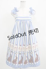 Emily Temple cute / うさぎチョコストライプショルダーリボンワンピース  サックス H-25-03-24-021-ET-OP-KB-ZH