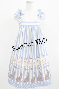 Emily Temple cute / うさぎチョコストライプショルダーリボンワンピース  サックス H-25-03-24-021-ET-OP-KB-ZH