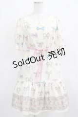 Leur Getter / Ribbon Jewelry袖付ワンピース  オフ白 H-25-03-24-022-LU-OP-KB-ZH