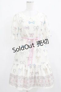 Leur Getter / Ribbon Jewelry袖付ワンピース  オフ白 H-25-03-24-022-LU-OP-KB-ZH