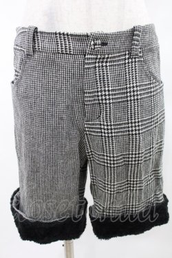 画像1: Jane Marple / ボアファー付グレンチェックパンツ  黒 H-25-03-25-034-JM-PA-KB-ZT391