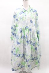 merry jenny / fog flowerシャツワンピース  ブルー H-25-03-25-005-LO-OP-KB-ZH