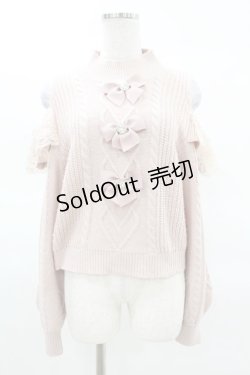 画像1: Princess Melody / トリプルりぼん肩あきケーブルニット Free ピンク H-25-03-25-1046-EL-TO-NS-ZH