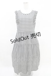 Jane Marple / シャーリングチェックティアードドレス M ブラック×アイボリー H-25-03-27-1007-JM-OP-KB-ZH