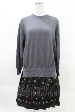 画像1: Jane Marple Dans Le Salon / Knit&Playing cards collaborationドレス M ミックスグレー×ブラック H-25-03-27-1008-JM-OP-KB-ZH