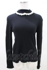 Jane Marple / レーストリムタートルネックセーター M ブラック×オフ H-25-03-27-1013-JM-TO-KB-ZH