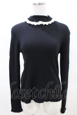 画像1: Jane Marple / レーストリムタートルネックセーター M ブラック×オフ H-25-03-27-1013-JM-TO-KB-ZH