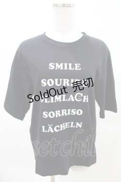 画像1: Jane Marple Dans Le Salon / Just smile T-shirt M ブラック×オフ H-25-03-27-1014-JM-TO-KB-ZH