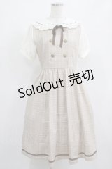 axes femme POETIQUE / ダブルボタンチェック半袖ワンピース M ベージュ H-25-03-27-011-AX-OP-NS-ZH