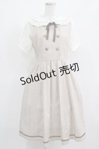 axes femme POETIQUE / ダブルボタンチェック半袖ワンピース M ベージュ H-25-03-27-011-AX-OP-NS-ZH