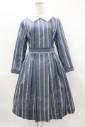 Jane Marple / Ribbon stripe jacquardのパプリックドレス  ブルーグレー H-25-03-28-1024-JM-OP-KB-ZT115