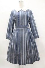 Jane Marple / Ribbon stripe jacquardのパプリックドレス  ブルーグレー H-25-03-28-1024-JM-OP-KB-ZT115