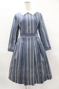 Jane Marple / Ribbon stripe jacquardのパプリックドレス  ブルーグレー H-25-03-28-1024-JM-OP-KB-ZT115