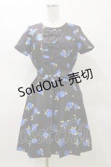 JESUS DIAMANTE / BBローズワンピ 38 黒×ブルーローズ H-25-03-29-1086-JE-OP-NS-ZH