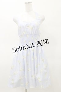 JESUS DIAMANTE / バロックangelホルターワンピ 38 グランヴィルローズ柄サックス H-25-03-29-1088-JE-OP-NS-ZH