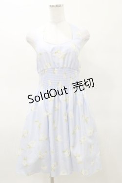 画像1: JESUS DIAMANTE / バロックangelホルターワンピ 38 グランヴィルローズ柄サックス H-25-03-29-1088-JE-OP-NS-ZH