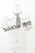 axes femme / ミリタリー風タイ付ブラウス M アイボリー/ブラック H-25-03-29-1048-AX-BL-NS-ZH