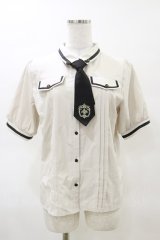 axes femme / ミリタリー風タイ付ブラウス M アイボリー/ブラック H-25-03-29-1048-AX-BL-NS-ZH