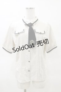 axes femme / ミリタリー風タイ付ブラウス M アイボリー/ブラック H-25-03-29-1048-AX-BL-NS-ZH