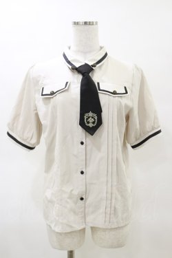 画像1: axes femme / ミリタリー風タイ付ブラウス M アイボリー/ブラック H-25-03-29-1048-AX-BL-NS-ZH