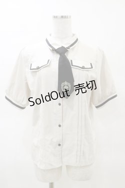 画像1: axes femme / ミリタリー風タイ付ブラウス M アイボリー/ブラック H-25-03-29-1048-AX-BL-NS-ZH
